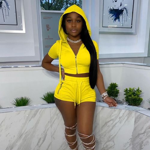 Fashion white hirigin Casual Sporty Hoodies Shorts Set For Women