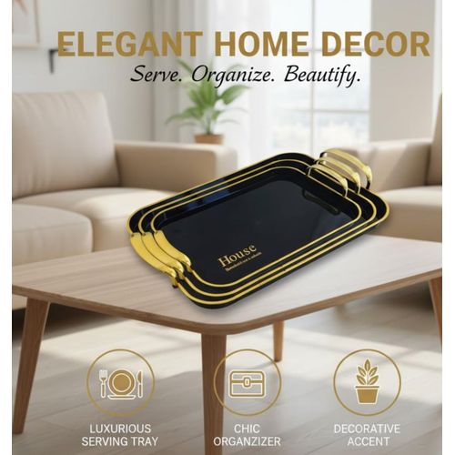 product_image_name-Generic-NEAT LUXURY CLASS 3PC Serving Tray Exquisite Serving Trays Decorative Luxury Tea Tray Kitchen Fruit Dessert Tray Decorative Tray Set Of 3 Pieces Food Tray Home Party Tray-4
