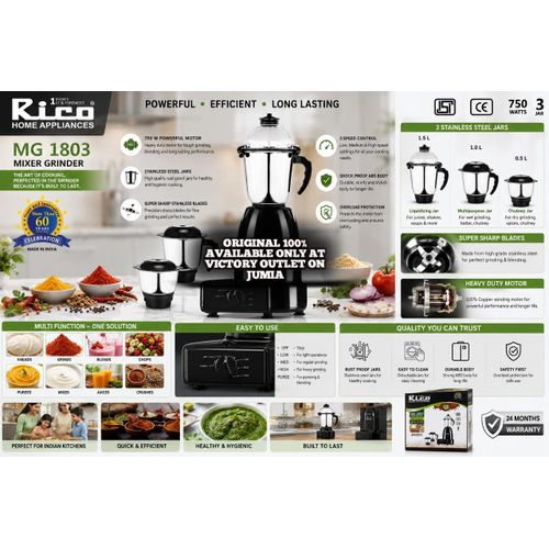 Rico Multi-Functional Heavy Duty- Mixer & Blender Grinder-750W - image 2