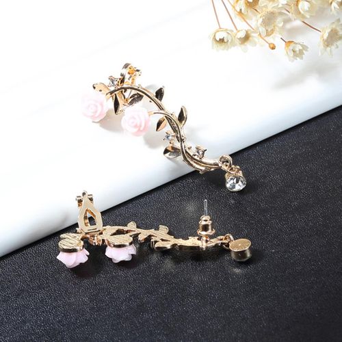 Fashion Earrings Beautiful Climber Crawler Rose Flower Branch-Golden ...