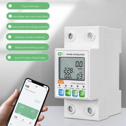 TUYA WiFi Prep Meter Smart Meter Power Monitor Smart Circuit Breaker Over Under Voltage Protector 2P 63A leakage protection
