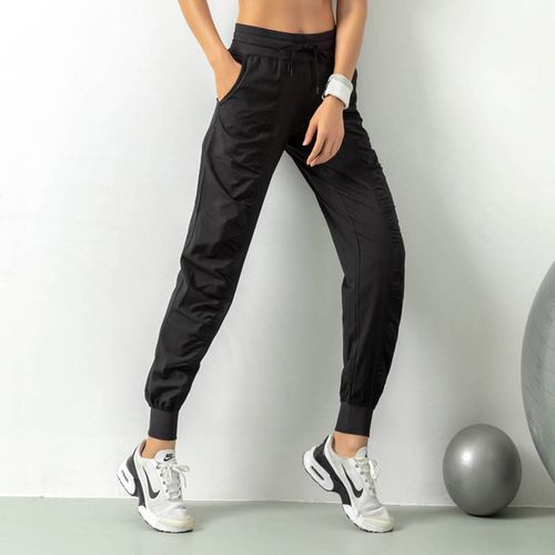 Generic Fabric Drawstring Running Sport Joggers Women Quick Dry Athletic  Gym Fitness Sweatpants With Two Side Pockets Exercise Pants(#Black)