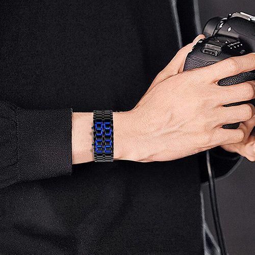 Fashion Men's Digital Blue LED Watch - Black - image 3