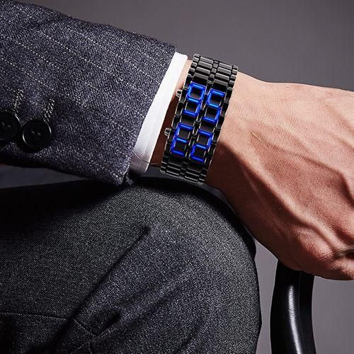 Fashion Men's Digital Blue LED Watch - Black - image 4