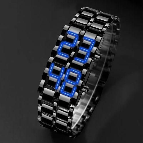 Fashion Men's Digital Blue LED Watch - Black - image 7