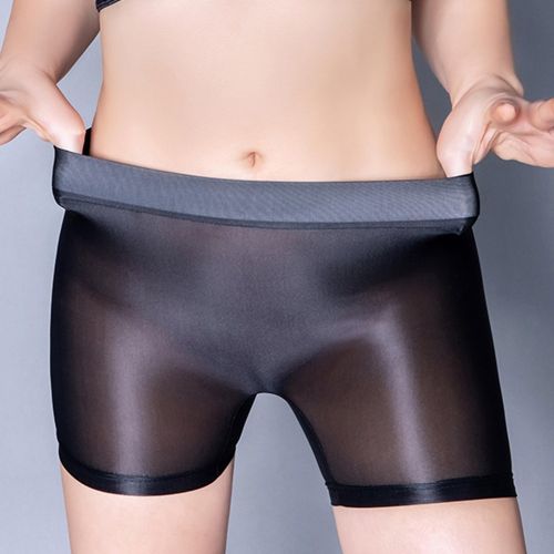 Fashion (Black)2021 Women Shorts See Through Underwear Stretch Oil Shiny  Glossy Safety Pants Boxer Briefs Under The Skirt Sensual Lingerie DOU