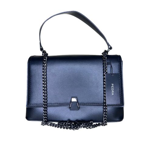 Pedra Leather Chain Shoulder Purse Bag (Black)