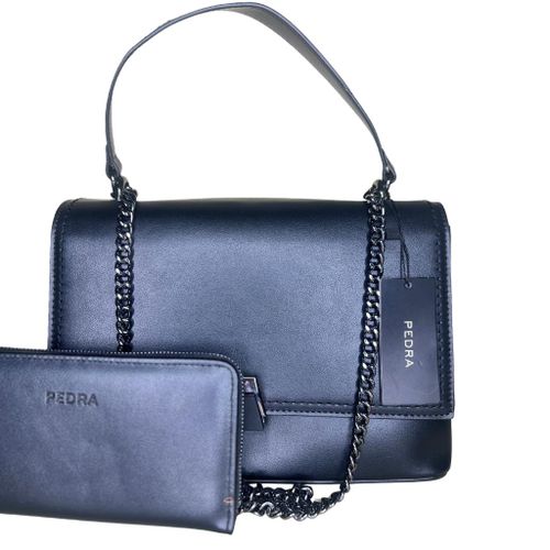 Pedra Leather Chain Shoulder Purse Bag (Black) - image 2