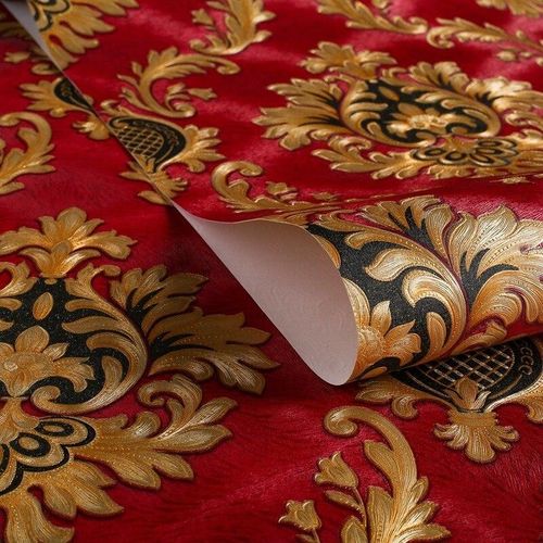 Generic Luxury Red Damask Wllpaper Retro 3D Stereo European Floral Wallpaper Damascus Bedroom