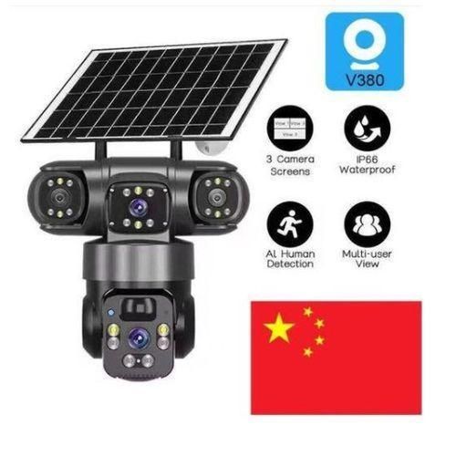 Generic Rotational solar powered 4G sim card Triple lens 8mp auto-tracking cctv camera