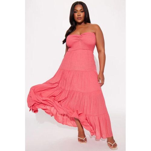 Fashion Coral Tube Smocked Lined Stretch Maxi Dress for Women Casual Everyday Wear Date Night - image 3