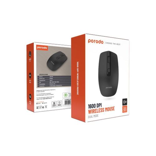 product_image_name-Generic- Porodo 2.4G+BT Dual Mode  Rechargeable Mouse 300mAh battery Adjustable  800-1600 DPI - Black -2