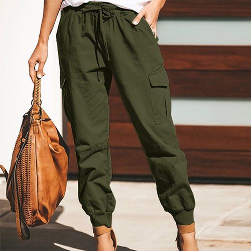 Women's Pant Womens Elastic Waist Solid Comfy Pants With Pockets Army Green  XXL 