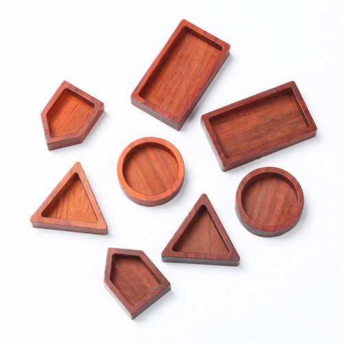 Generic 3 Rectangle Round Wood Cabochon Base Blank Tray Charms