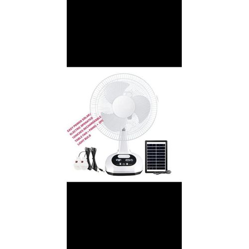 Generic 12 Inches Rechargeable Table Fan With Solar Panel and bulbs