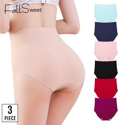 Generic Fallsweet 3pcs Seamless Panties For Women High Rise Panties  Invisible Underpants Solid Color Briefs Comfort Underwear Female