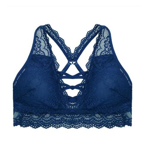 Fashion S-XL Lace Bra For Women Floral Bralette Backless Wireless Front  Cross Push Up Bras Female Brassiere Lingerie Underwear Tops Blue