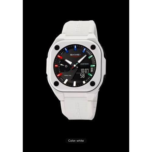 Skmei White Leather Double Time Wristwatch - image 2