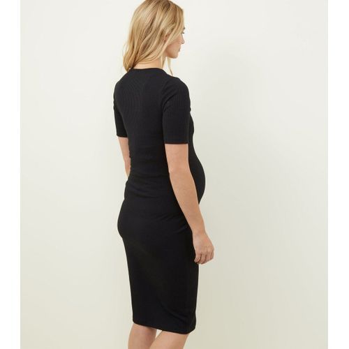 product_image_name-New Look-Rib Button Neckline Black Maternity Dress-3
