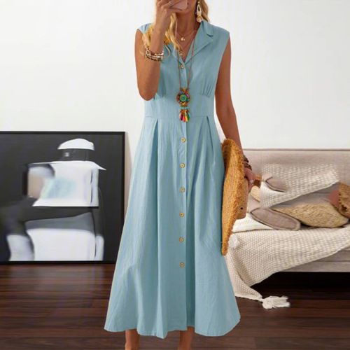 Loose Style Cotton Linen Dresses Women Long Dresses Short Sleeve