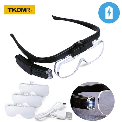 TKDMR Headband Magnifier Illuminated Magnifying Glass with 3Led Battery  Loupe for Jewelry Watch Electronic Repair Embroidery