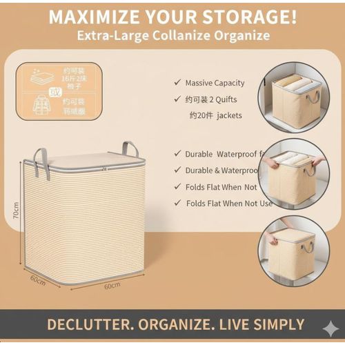 product_image_name-Generic-220L STRONG LARGE CAPACITY Storage Room Bags - Home Bed Room Organizer Folding Storage Bag for Clothes Pillow Blanket Bedding Quilt, Home Travel Space Saving with Durable Carry Handles Closet Storage Box-1