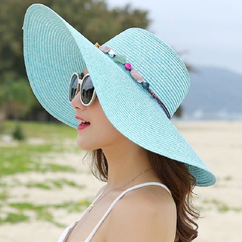 Fashion (One Size) Women's Hat Summer Wide Brim Straw Hats Big Sun Hats UV  Protection Panama Floppy Beach Hats Ladies Bow Hat Chapeau Femmel