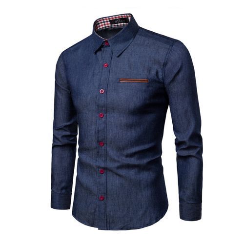 Fashion Men's Denim Shirt Long Sleeve - Dark Blue | Jumia Nigeria