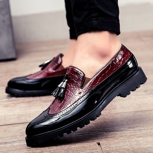 Fashion Big Size Men Glossy Tassel Brogue Leather Shoes-red | Jumia Nigeria