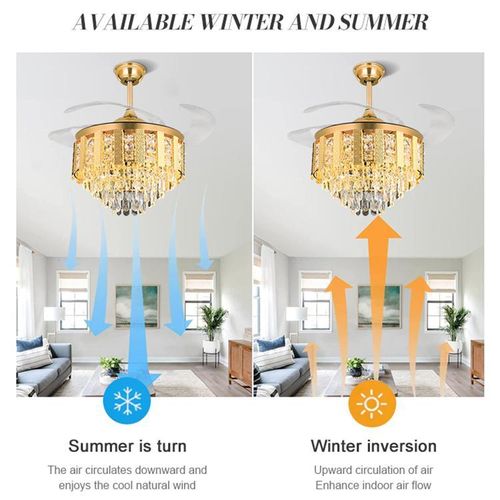 Generic Modern Gold Crystal Retractable Ceiling Fan Light ("Fandelier") - image 2