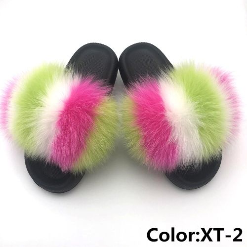 Pink Fur Slides Slippers Big Fluffy Fur Sandals