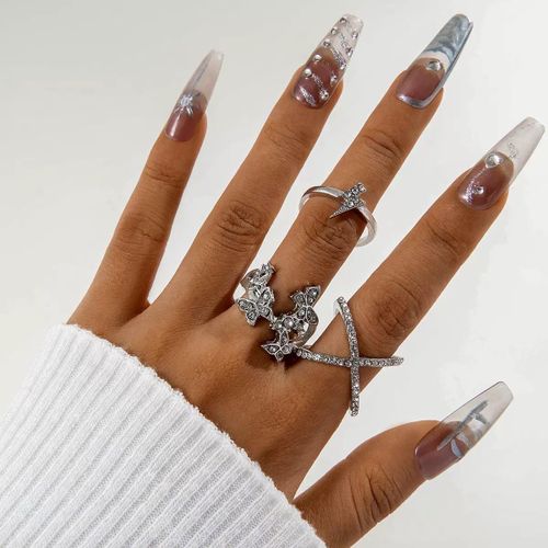 product_image_name-Fashion-3pcs Silver Trendy Rings With Crystal Accents Knuckle Ring Set for ladies -1