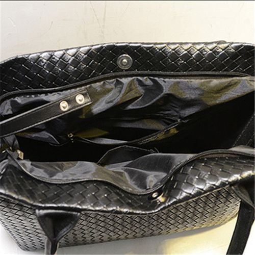 Fashion Women's Bag Tote Bag Handbag Pure Black Woven Pattern Underarm ...