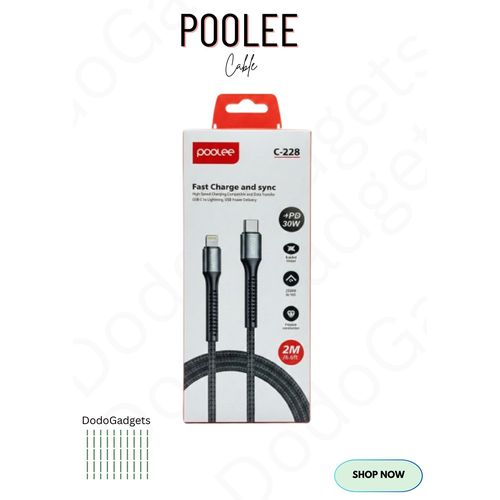 product_image_name-POOLEE-30W Type C to iPhone Braided 2 Meter Fast Charging Cable-1