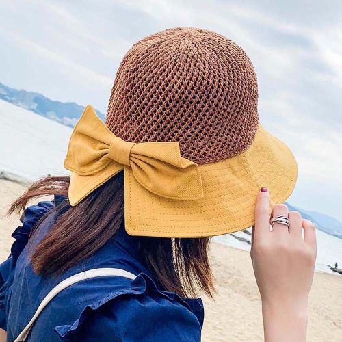 Fashion (One Size) NEW Summer Sun Hat Women Outdoor Sunscreen Beach Anti-UV  Fisherman Hat Bow Foldable Straw Hat Woman Hollow Hats