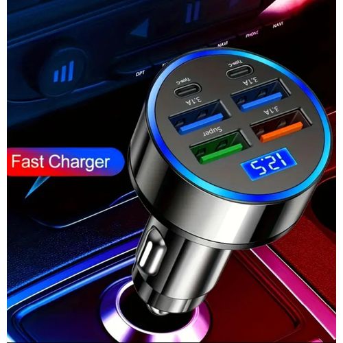 product_image_name-Generic-Car Charger, Fast Charging, 6 in 1, 4 USB + 2 PD Supports Charging Multiple Devices Simultaneously, Genuine Fast Charging Protocol Conversion Plug, 6-Port Car Charger, Quick Charge with Digital Display, Perfect Car Charger.-5