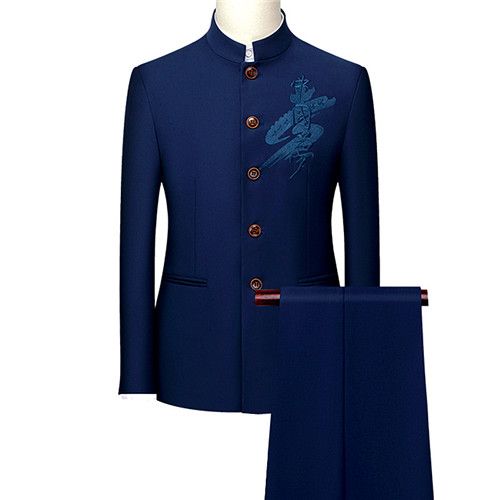 Fashion Mens Retro Wedding Party 2-Piece Set Embroidery Men Tang Suit ...