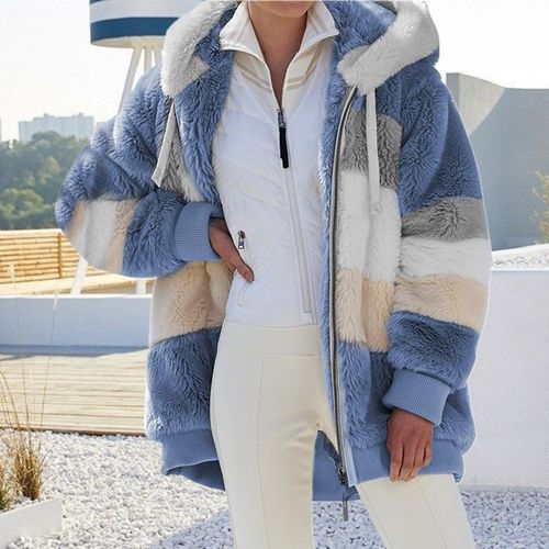 Coats Women Jackets Autumn Winter Faux Fur Hood Zipper Warm Women