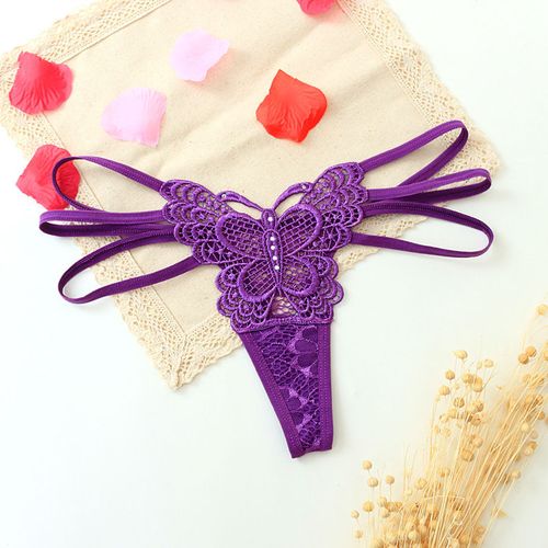 Fashion Sexy Women's Underwear Butterfly Embroidery Transparent