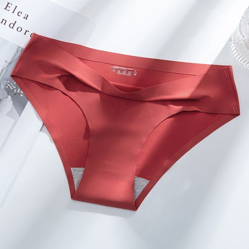 Generic Invisible Briefs Sexy Lingerie Women's Panties Seamless Breathable  Underwear Ice Silk Women Solid Color Ladies Girls Underpants(#Brick Red)