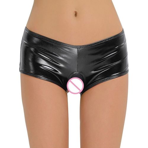 Generic Sexy Wet Look Crotchless Panties Sex Shiny Leather Open Crotch Hole  Mini Briefs Erotic Ladies Underwear Lingerie