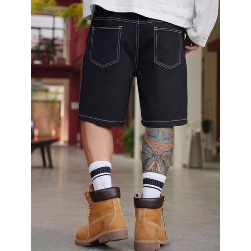 Fashion Contrast Stitch Lansly Denim Short -Dark Black - image 4