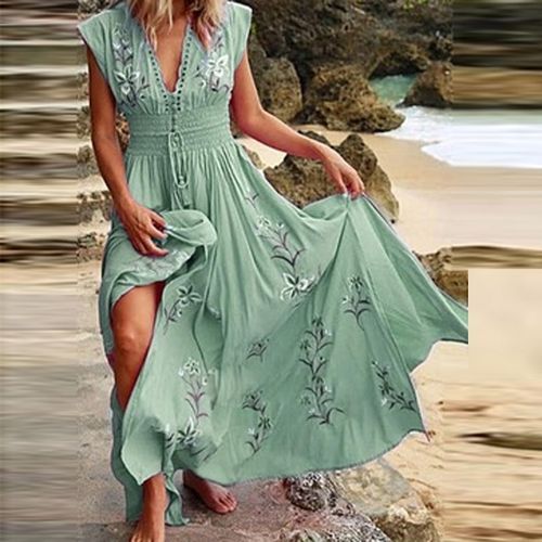  Womens V Neck Summer Dresses 2024 Beach Loose Fitting