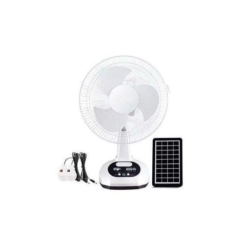 Generic  12" Inches Rechargeable Table Fan With Solar Panel and 2bubs