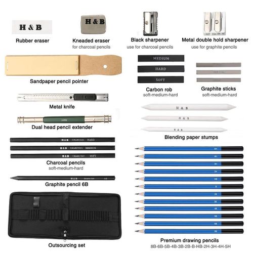 Generic 32Pcs Professional Drawing Sketch Pencil Set Charcoal Eraser Art  Kit