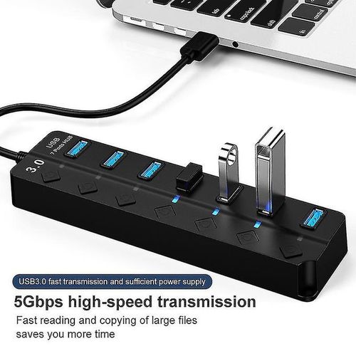 USB3.0 Hub, 7 Port USB 3.0 Hub LED Portable High-Speed USB Hub