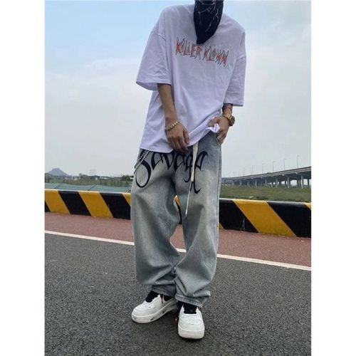 Fashion American Baggy Jeans Men Street Style Hip Hop Letter Explosive ...