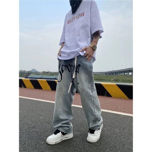 Fashion American Baggy Jeans Men Street Style Hip Hop Letter