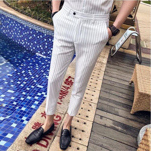 Plaid Pants Men Linens Korean Checked Trousers Male Streetwear   coroadefloresbrasilcombr