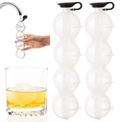 4 Large Ball Maker Whiskey Mould Big Mold Sphere Round Ice Cube Tray